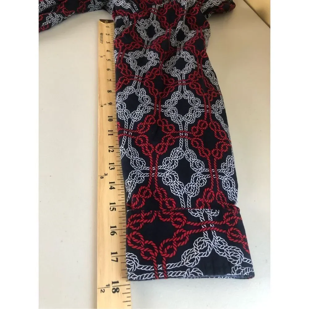 TOMMY HILFIGER Navy w/ Red & White Knotted Rope Print Tabbed Sleeve Shirt Sz 1X - Picture 10 of 13